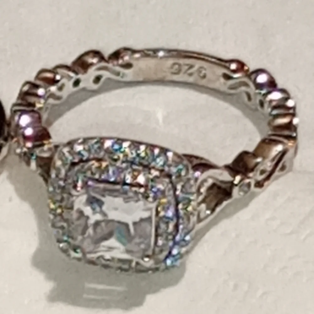 Sterling Silver Engagement And Wedding Band Ring Set/NWOT/Cocktail Ring & Band - Picture 5 of 16